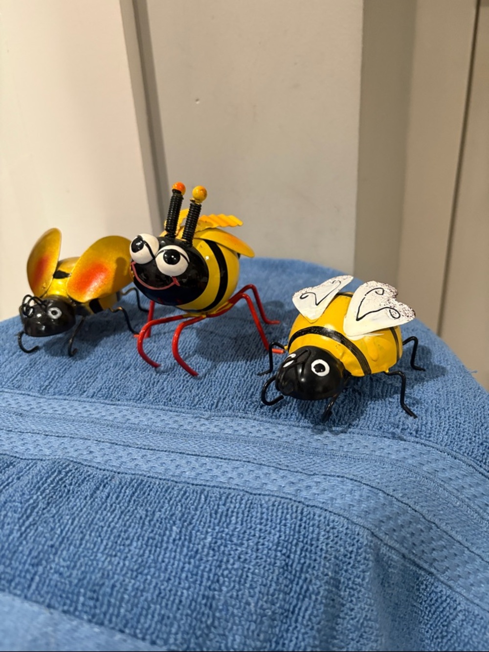 Yellow Bee Metal Figurine  Pot Perchers- Playful Garden Decor